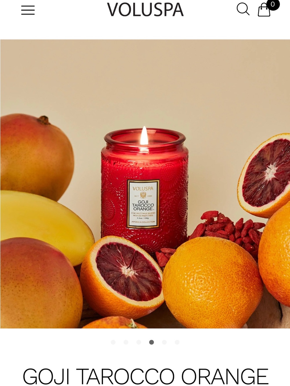 Voluspa Goji Tarocco Orange Decorative Red and Gold Box Candle